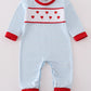 Boys Blue Stripe Heart Embroidery Romper