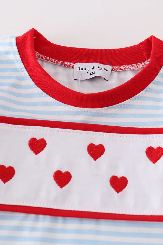 Boys Blue Stripe Heart Embroidery Romper