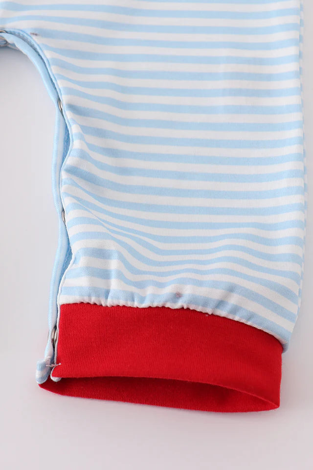 Boys Blue Stripe Heart Embroidery Romper