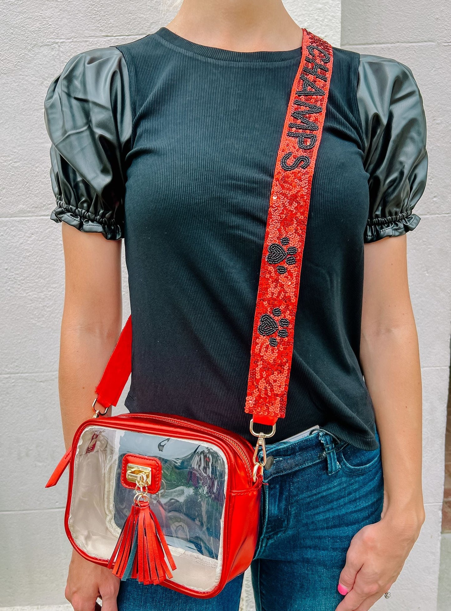 Back To Back Champs Sequin Crossbody Strap RED