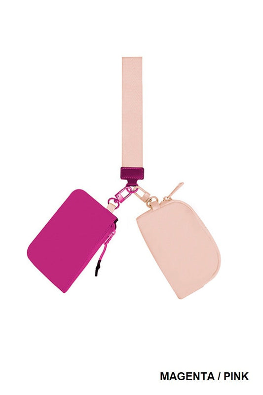 Zenana Magenta/Pink Dual Pouch Wristlet Keychain Wallet