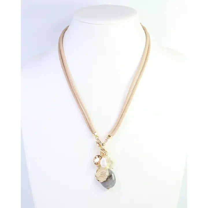 Caroline Hill Maritza Coin and Stone Cord Necklace Natural