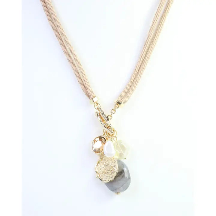 Caroline Hill Maritza Coin and Stone Cord Necklace Natural