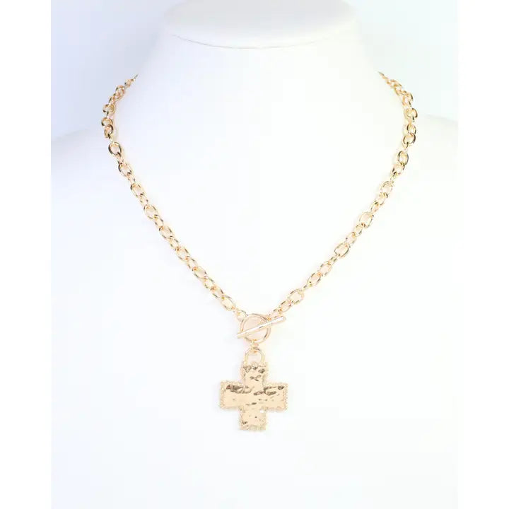 Caroline Hill Maxine Cross Toggle Link Necklace Gold