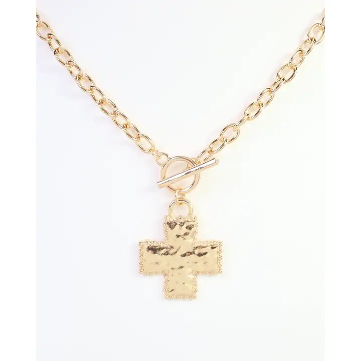 Caroline Hill Maxine Cross Toggle Link Necklace Gold