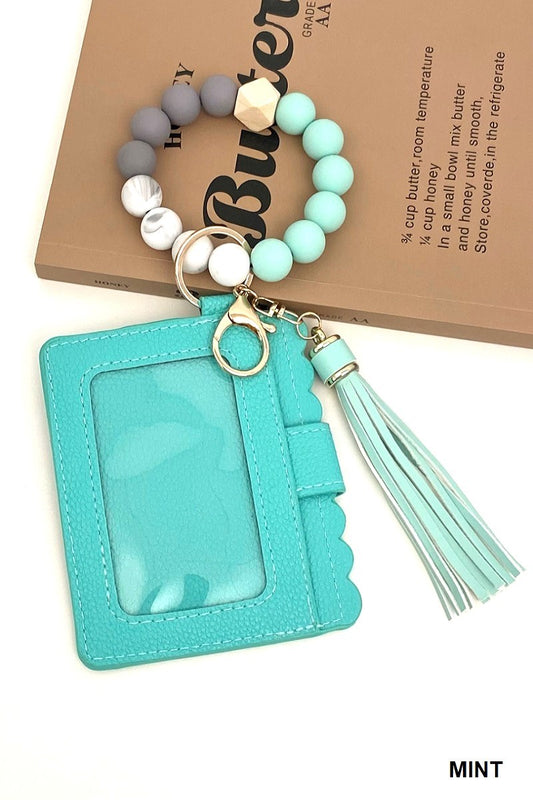 Zenana Mint Beaded Bracelet Keychain Holder Wallet