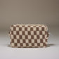 Zenana Mocha Checkered Makeup Cosmetic Pouch Bag