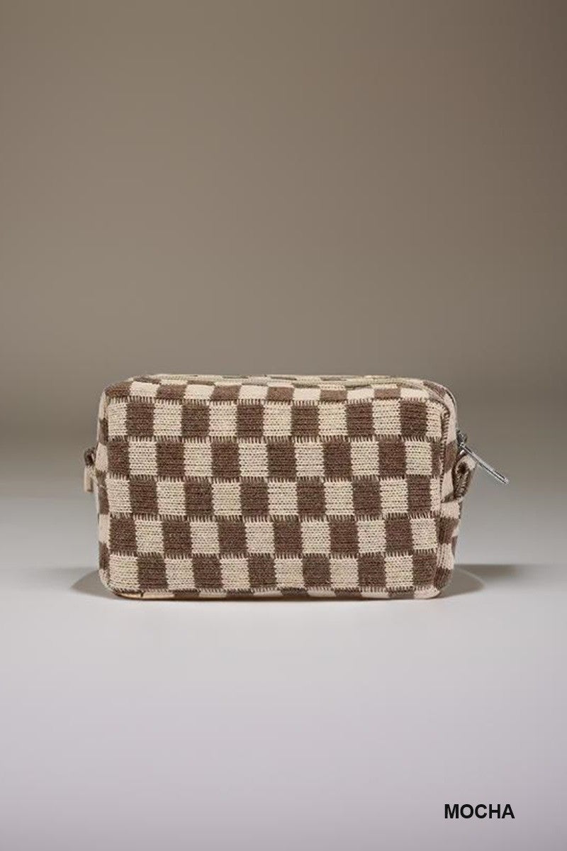 Zenana Mocha Checkered Makeup Cosmetic Pouch Bag