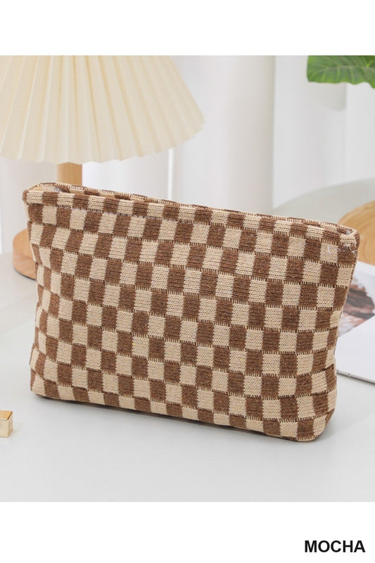 Zenana Mocha Checkered Cosmetic Makeup Clutch Bag