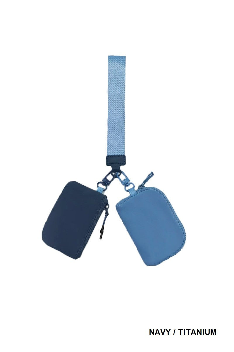 Zenana Navy/Titanium Dual Pouch Wristlet Keychain Wallet