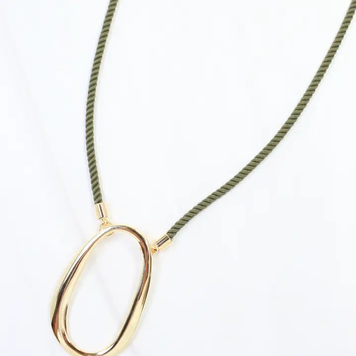 Caroline Hill Norma Oval Pendant Cord Necklace Olive