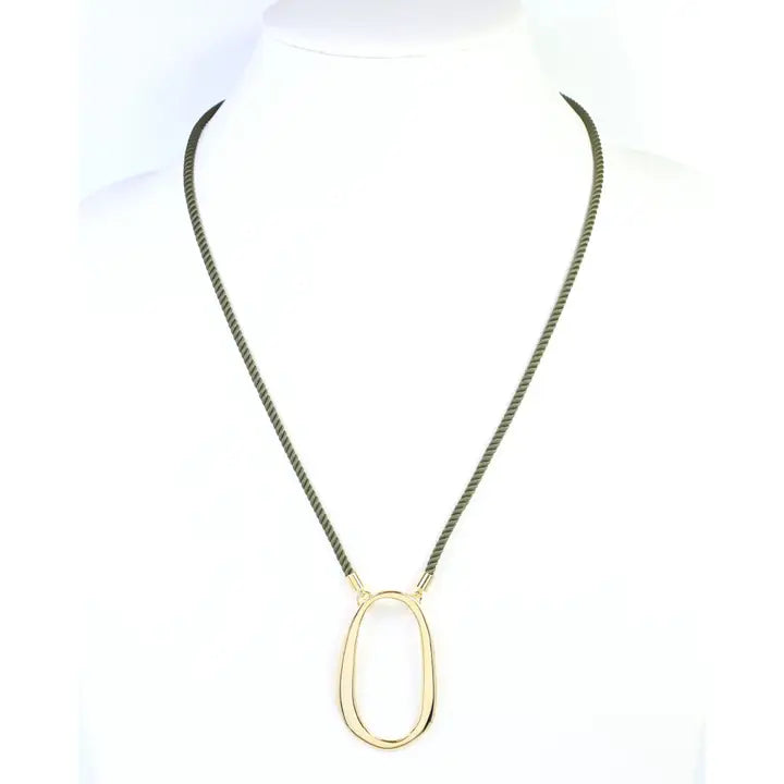 Caroline Hill Norma Oval Pendant Cord Necklace Olive