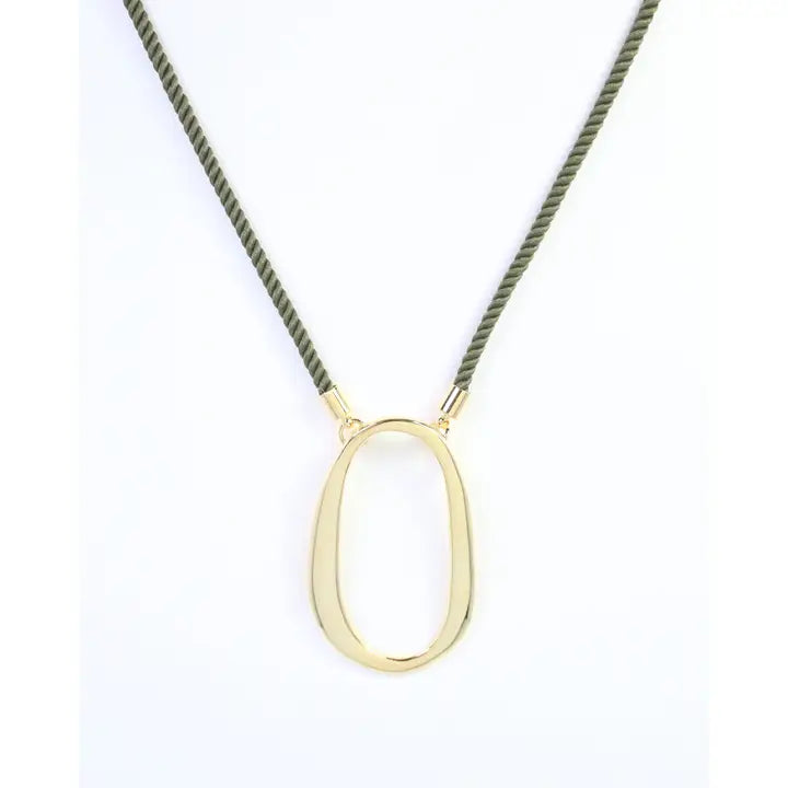 Caroline Hill Norma Oval Pendant Cord Necklace Olive