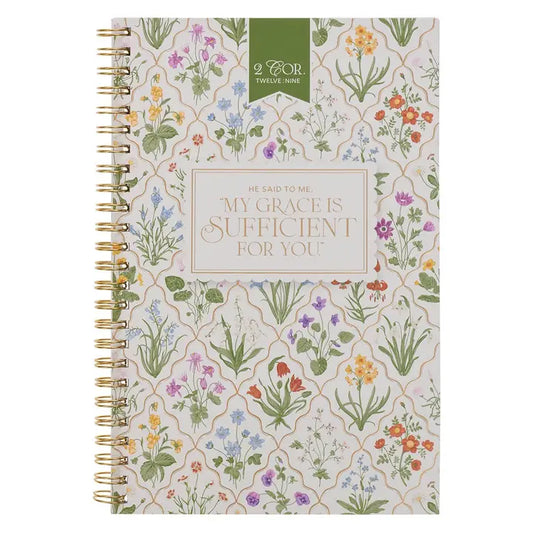 Notebook Spiral Floral My Grace Is Sufficient 2 Cor 12:9