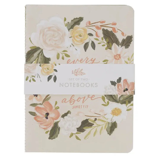 Notebook Set Medium 2pc Cream Green Floral