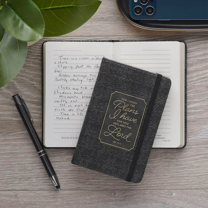 Notebook with Elastic Closure Faux Black/Grey I Knowtheplans