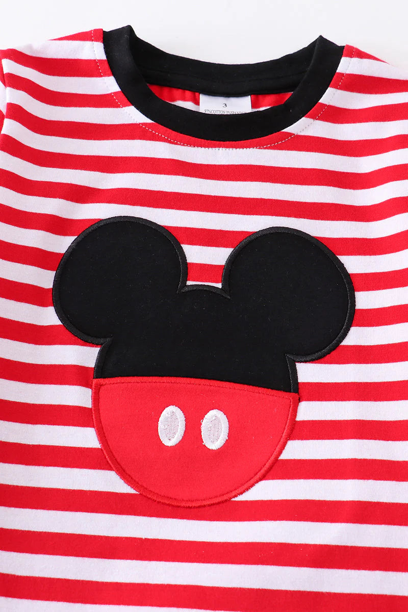 Boys Red Stripe Mickey Applique Shorts Set