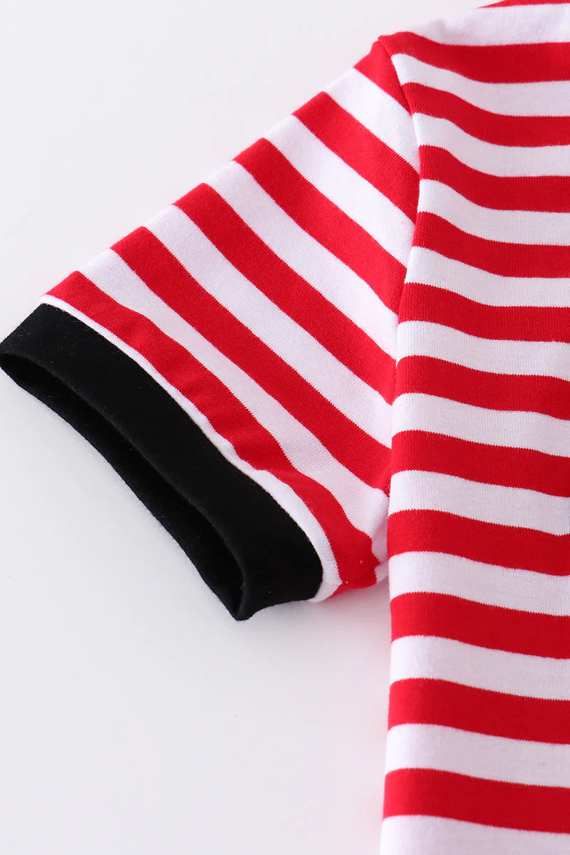 Boys Red Stripe Mickey Applique Shorts Set