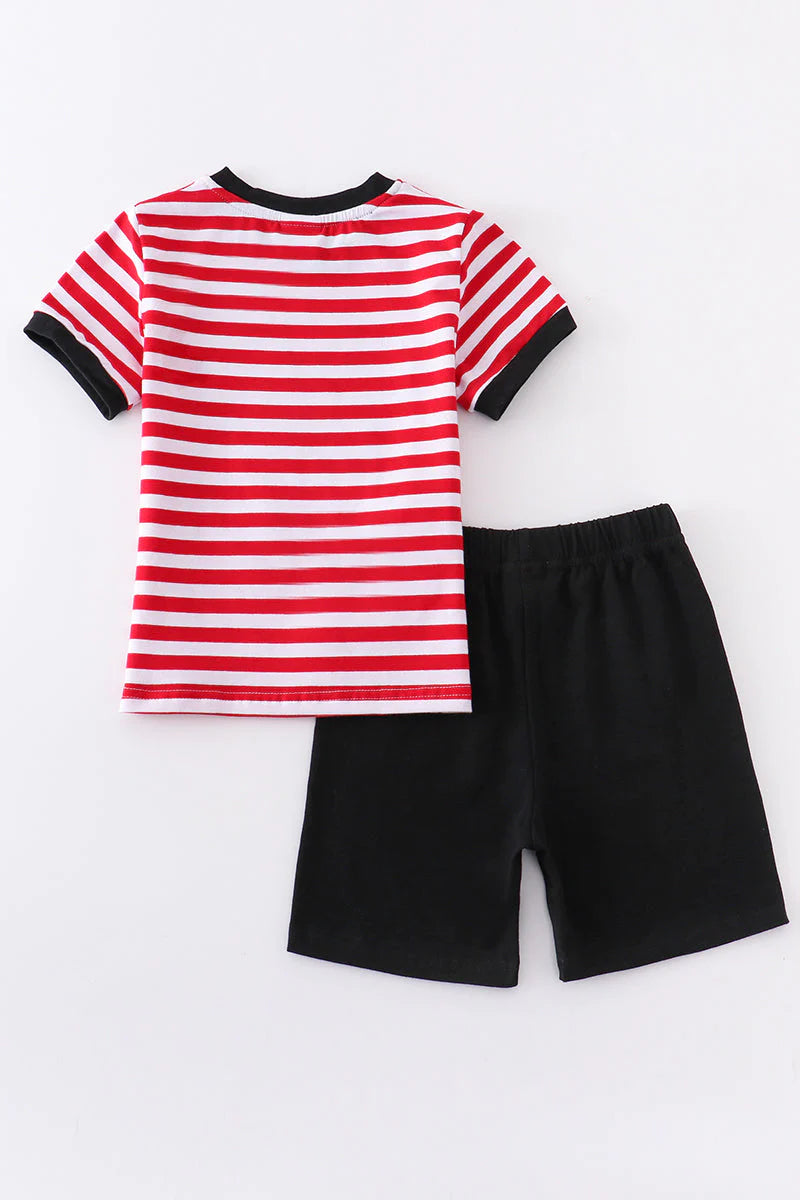 Boys Red Stripe Mickey Applique Shorts Set