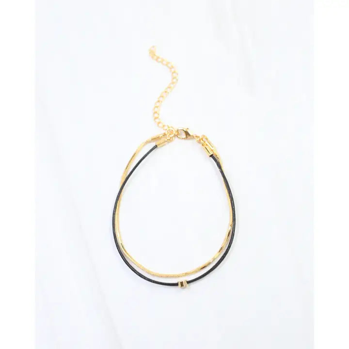 Caroline Hill Paula Cord and Chain Bracelet Black