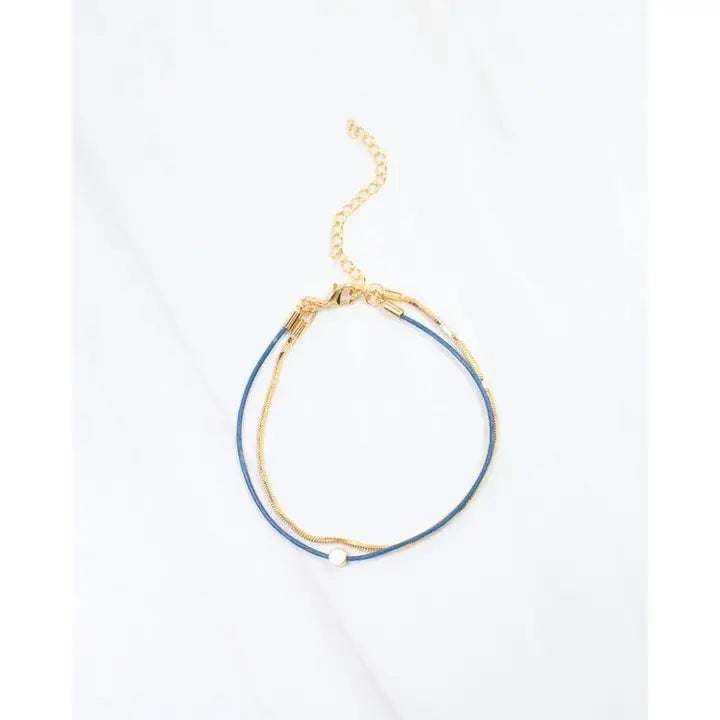 Caroline Hill Paula Cord and Chain Bracelet Blue