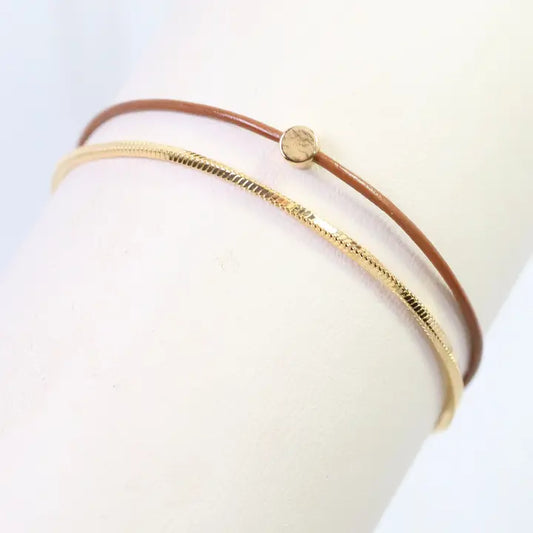 Caroline Hill Paula Cord and Chain Bracelet Brown
