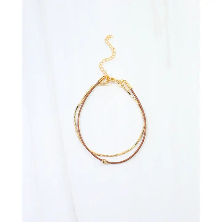 Caroline Hill Paula Cord and Chain Bracelet Brown