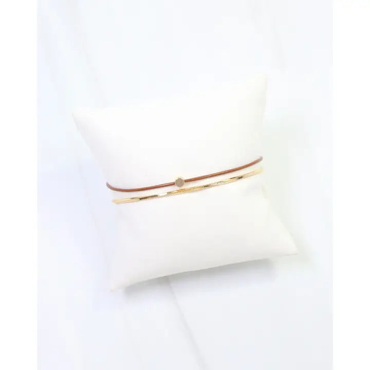 Caroline Hill Paula Cord and Chain Bracelet Brown