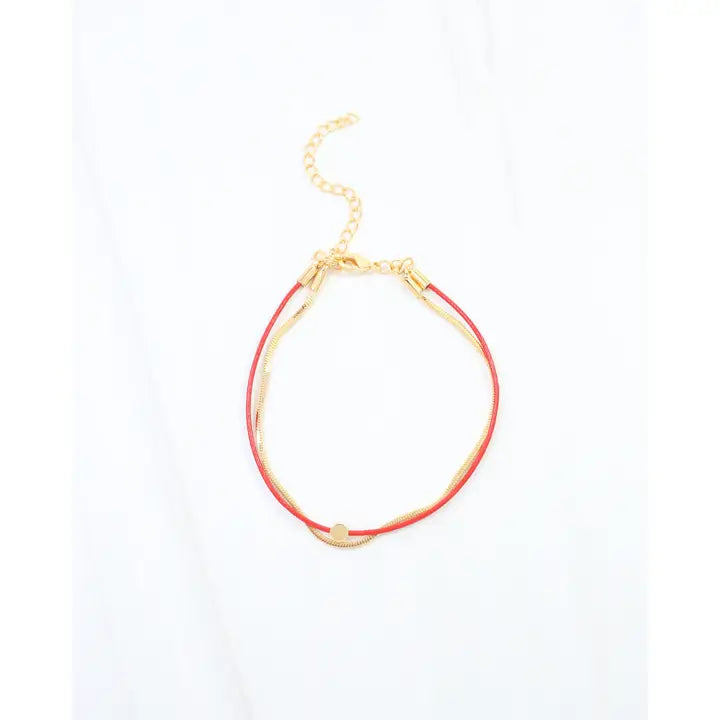 Caroline Hill Paula Cord and Chain Bracelet Red