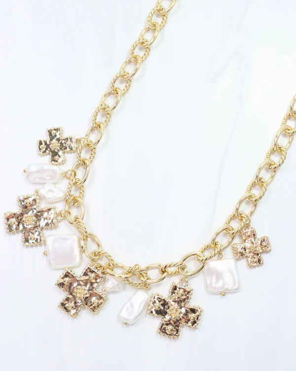 Caroline Hill Pearson Cross Charm Necklace Gold