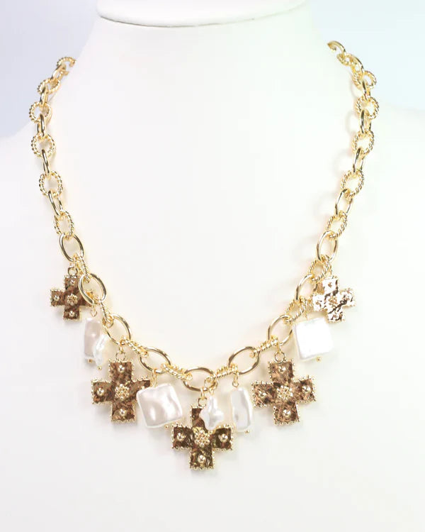 Caroline Hill Pearson Cross Charm Necklace Gold