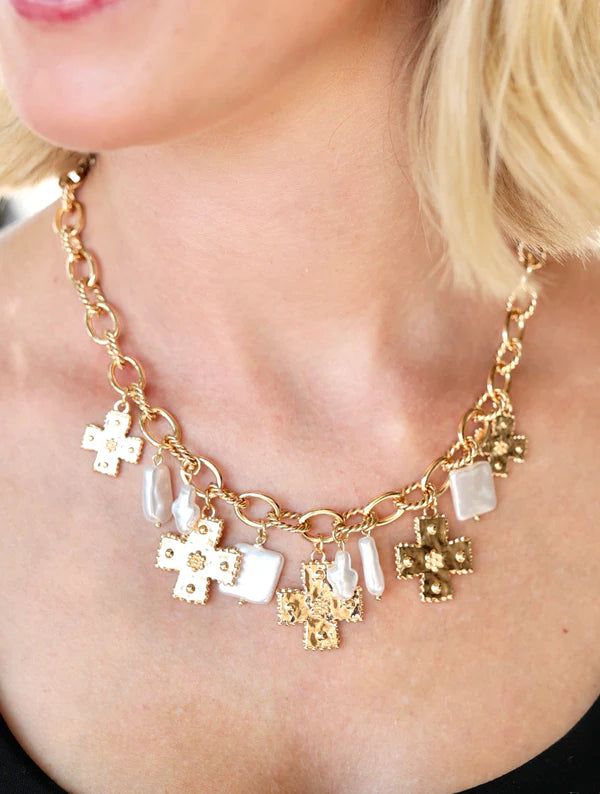 Caroline Hill Pearson Cross Charm Necklace Gold