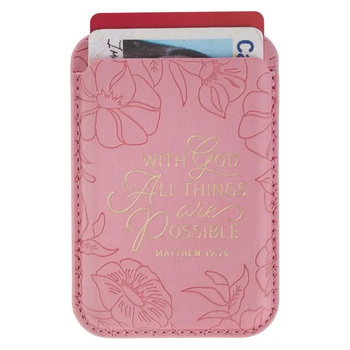 Phone Wallet Magnetic Pink with God All Things Matt. 19:26