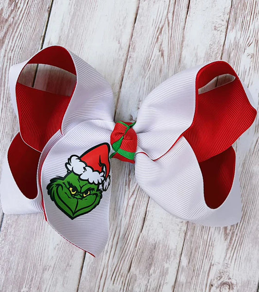 6.5" Grinch Double Layer Hair Bow