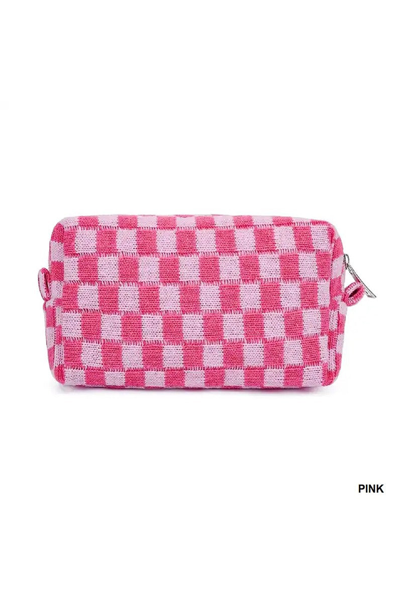 Zenana Pink Checkered Makeup Cosmetic Pouch Bag