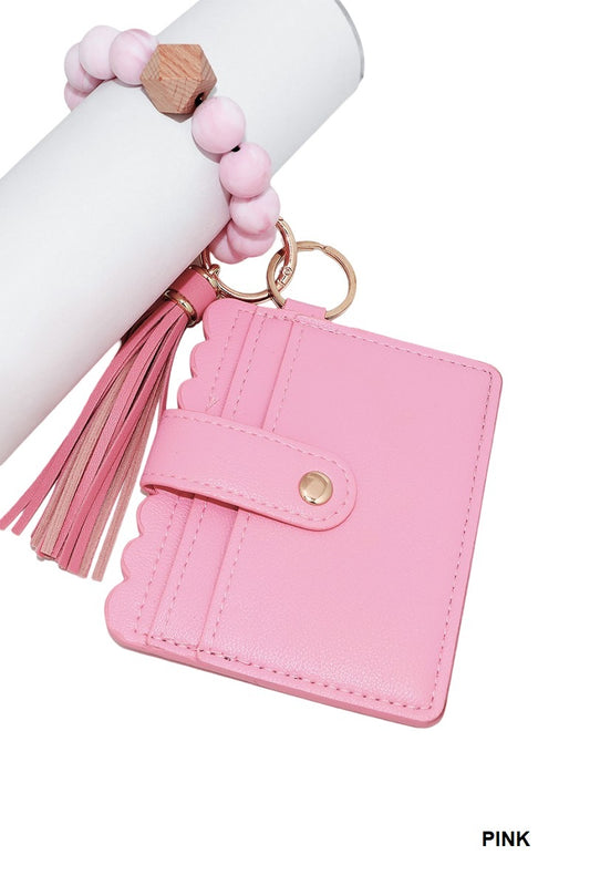 Zenana Pink Beaded Bracelet Keychain Holder Wallet