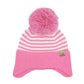 C.C Baby Stripe Earflap Yarn Pom Beanie Pink