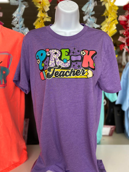 Womens Pre-K Teacher Purple Tee