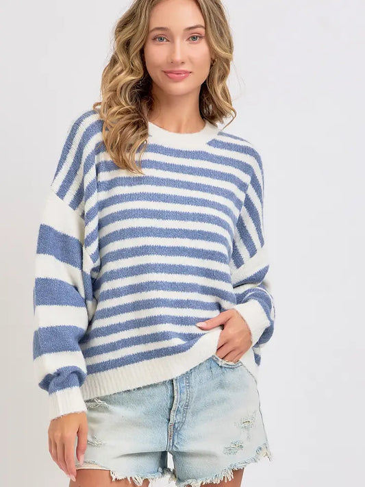 Womens Blue Pullover Soft Cozy Knit Sweater