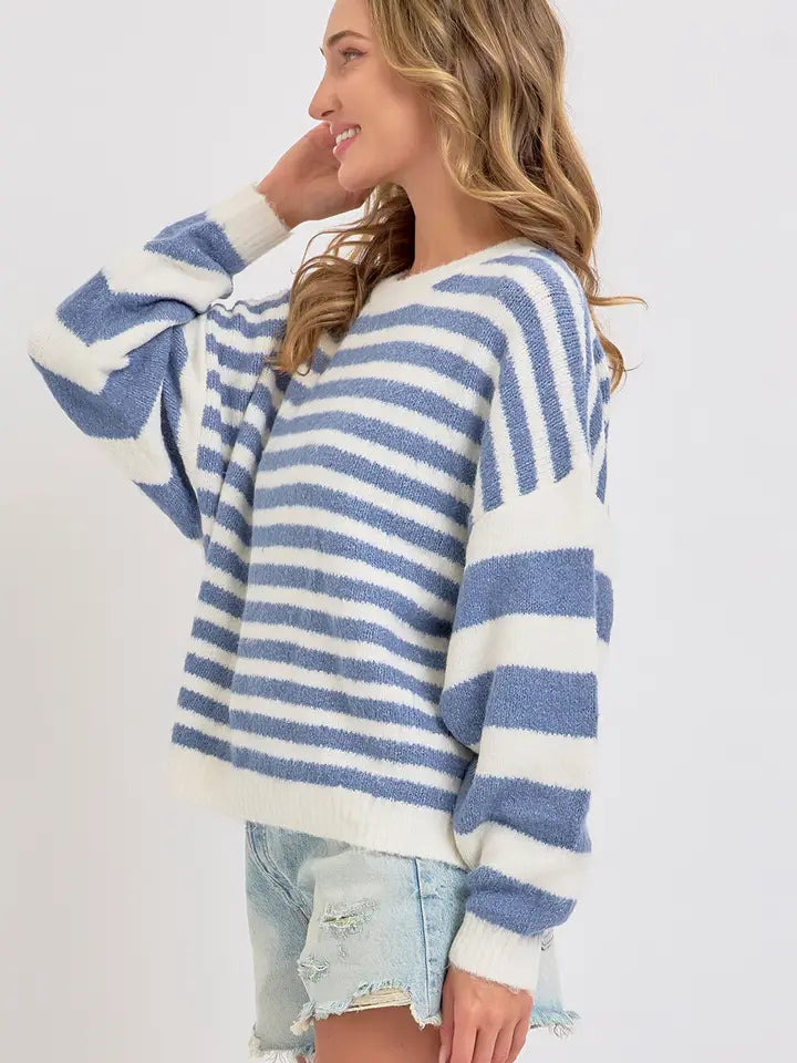 Womens Blue Pullover Soft Cozy Knit Sweater