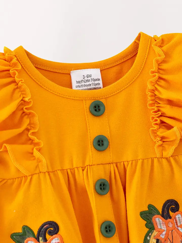 Girls Pumpkin Applique Baby Bodysuit with Snaps