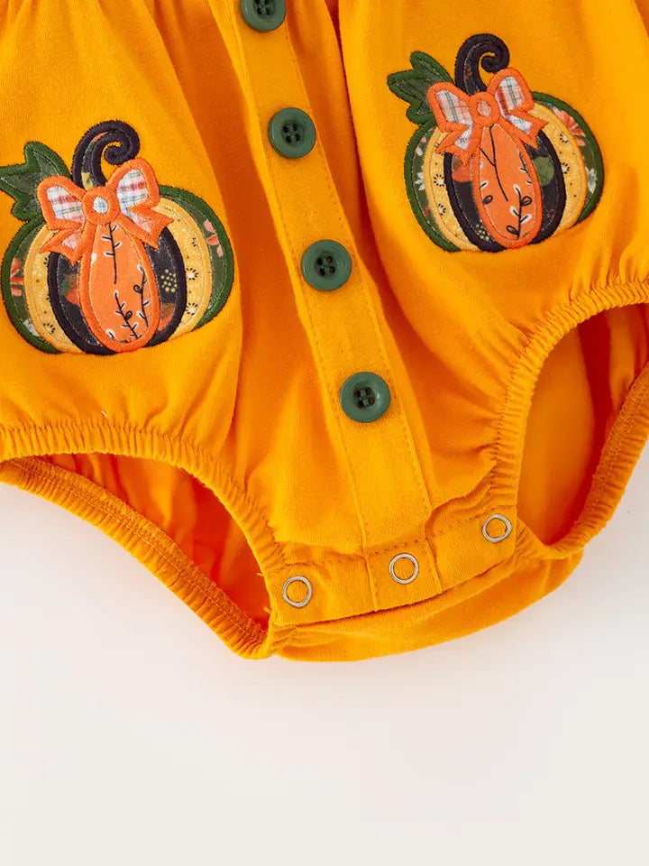 Girls Pumpkin Applique Baby Bodysuit with Snaps