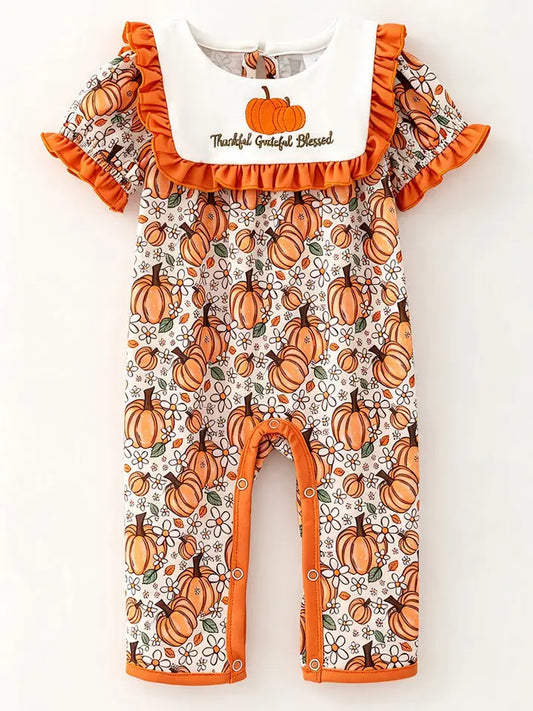Girls Pumpkin Printed Girls Baby Romper with Snaps