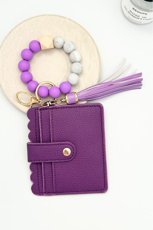 Zenana Purple Beaded Bracelet Keychain Holder Wallet