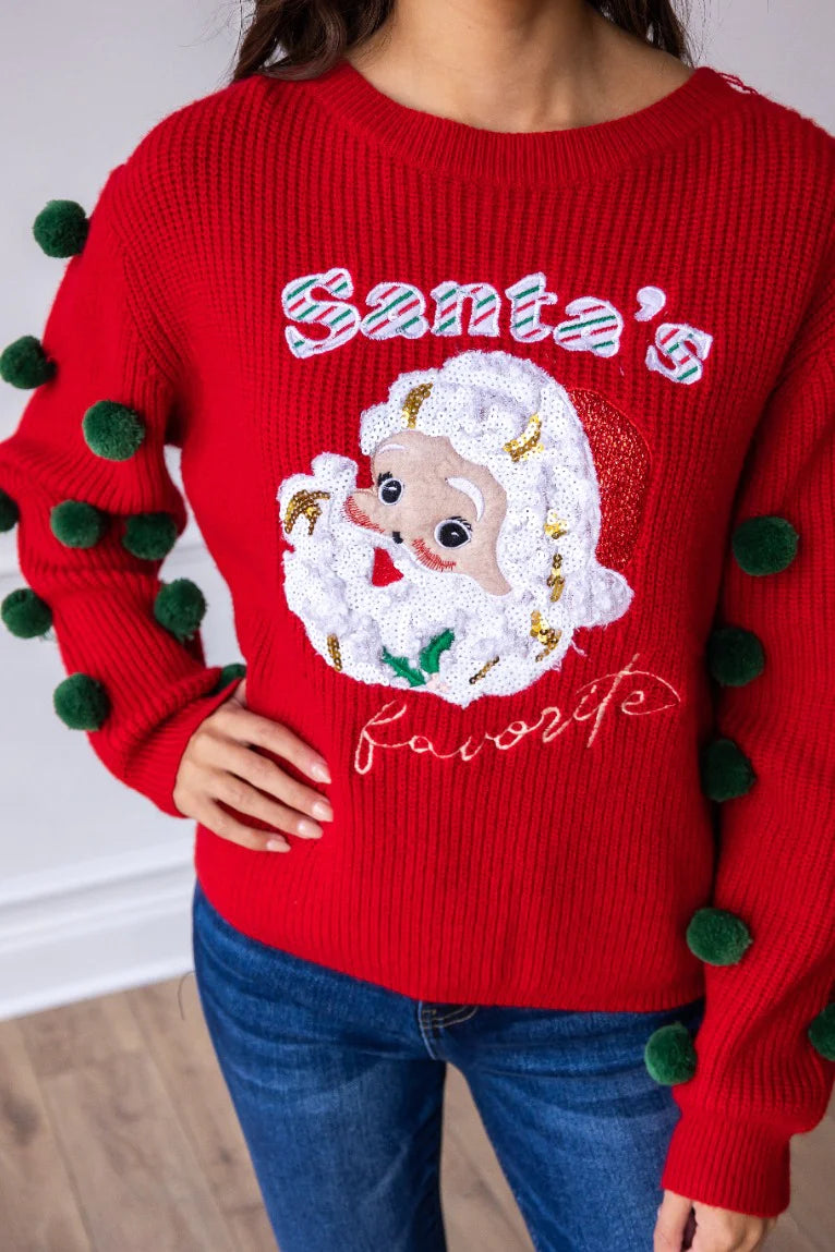 Womens Red Knit Santa's Favorite Sweater