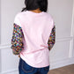 Womens Santa on Pink Sweatshirt with Sequin Sleeves