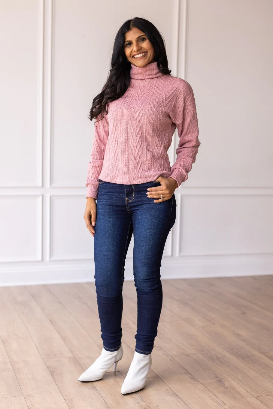 Womens Pink Turtle Neck Knit Sweater