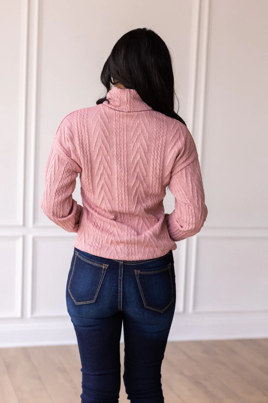 Womens Pink Turtle Neck Knit Sweater