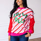 Womens Candy Cane Striped Top With Holly Jolly