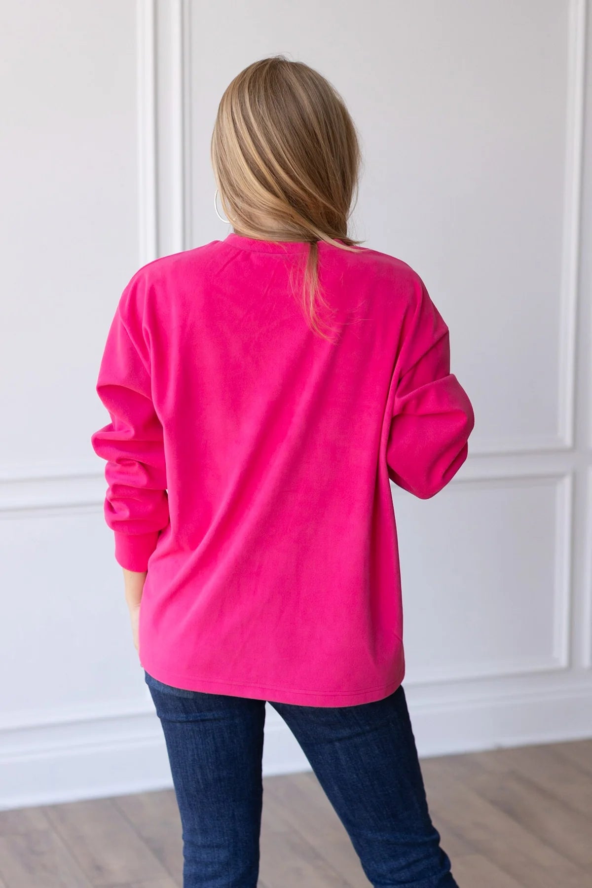 Womens Candy Hearts On Hot Pink Crazy Cozy Microfleece Crewneck